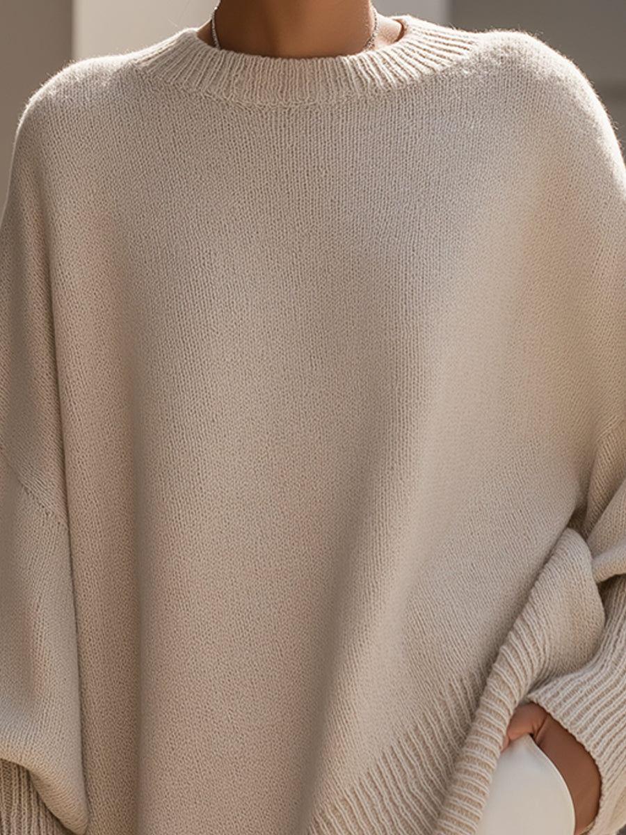 Oversized Beige Knit Poncho Sweater
