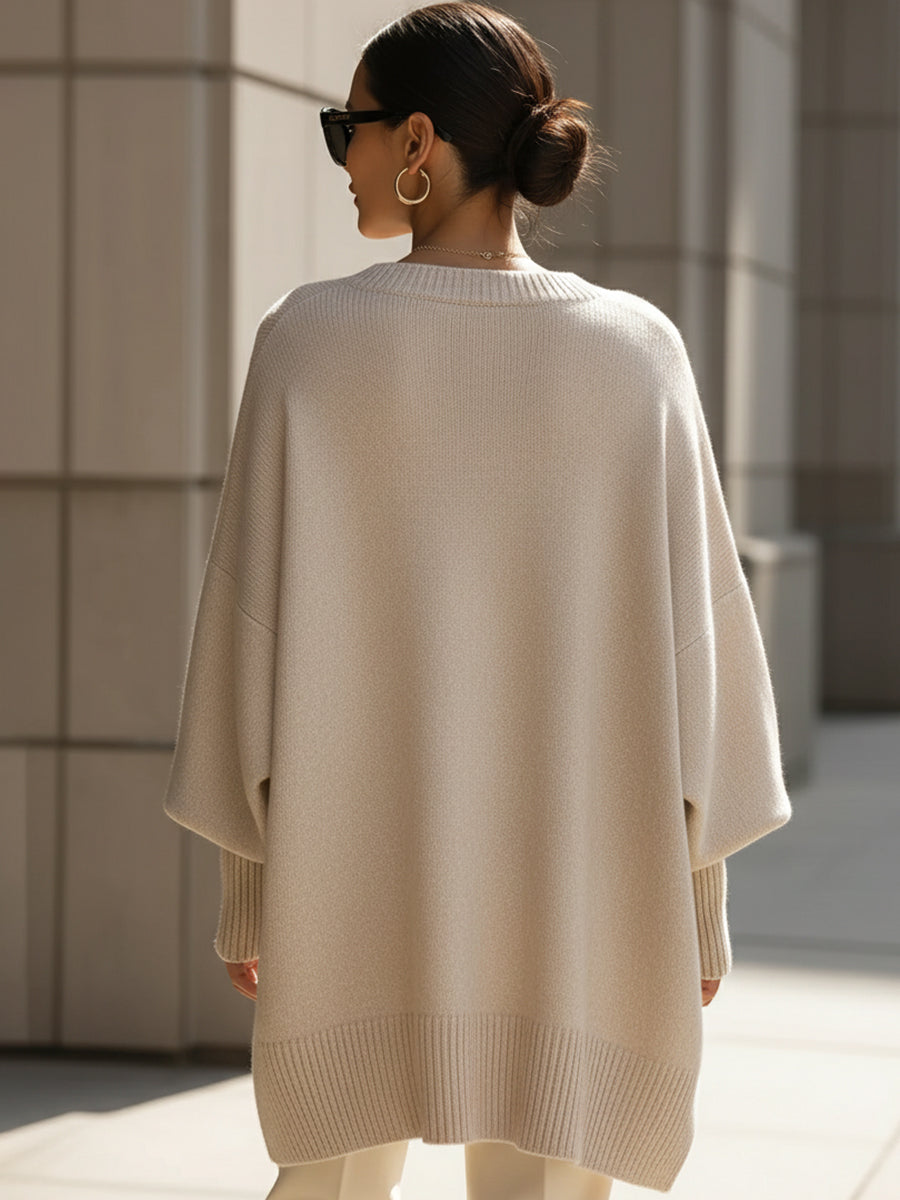 Oversized Beige Knit Poncho Sweater
