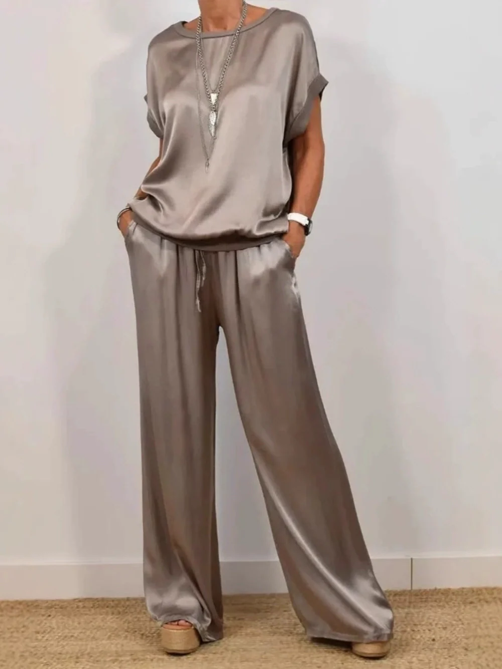 Loose shirt wide-leg pants casual set