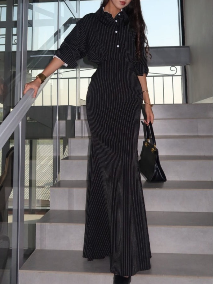 Black and white striped shirt and skirt set