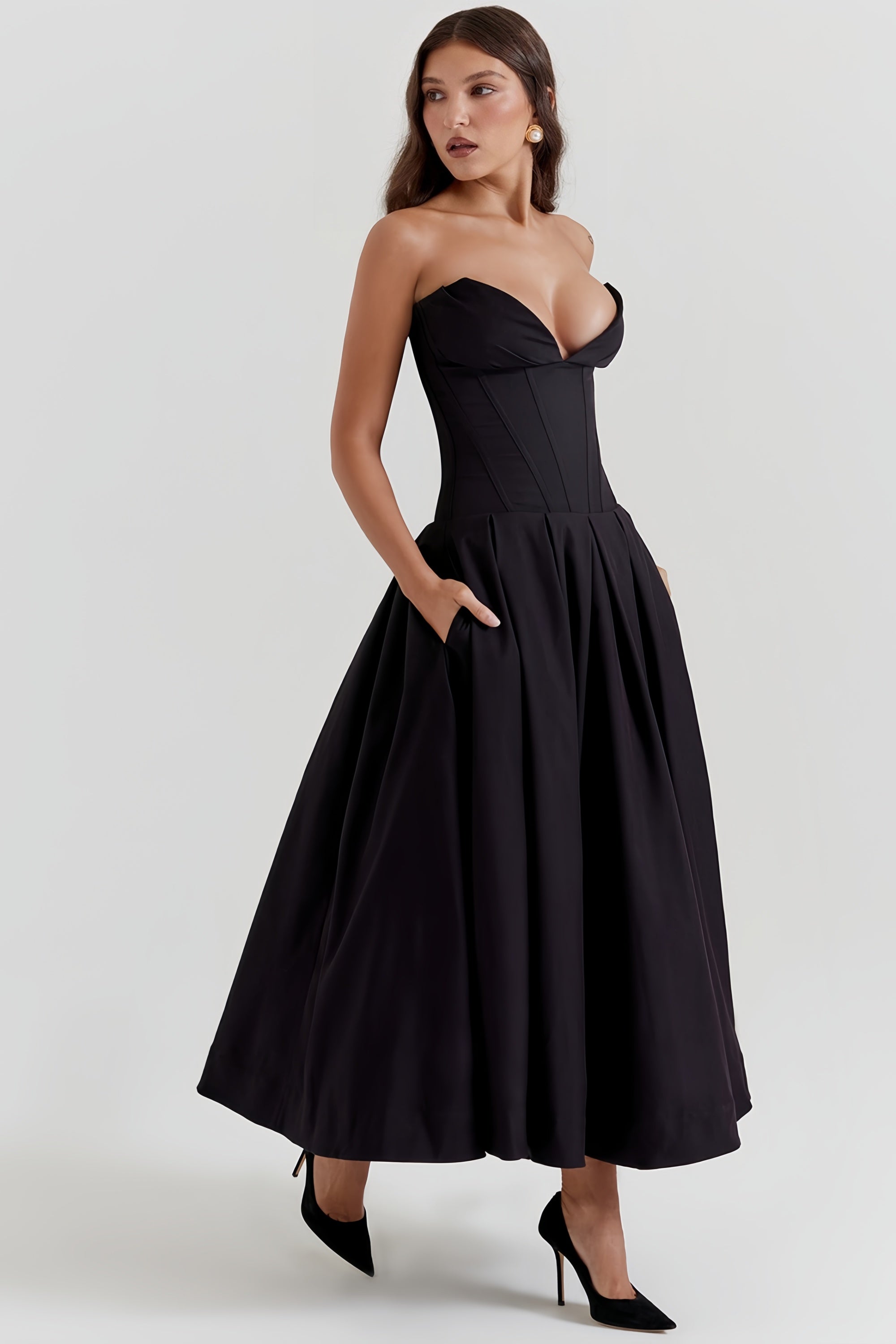Katherine Black Off-Shoulder Corset Dress