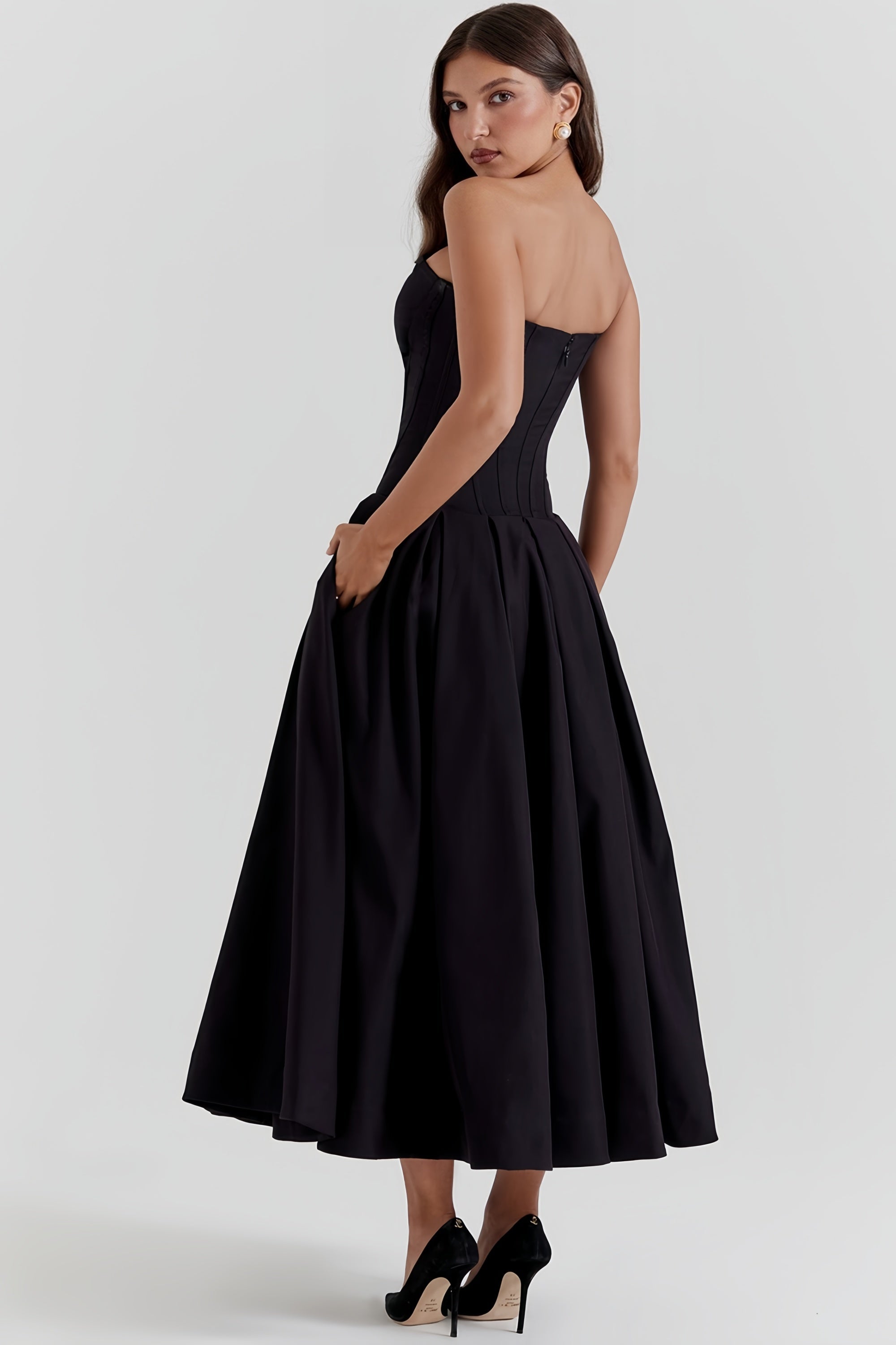 Katherine Black Off-Shoulder Corset Dress
