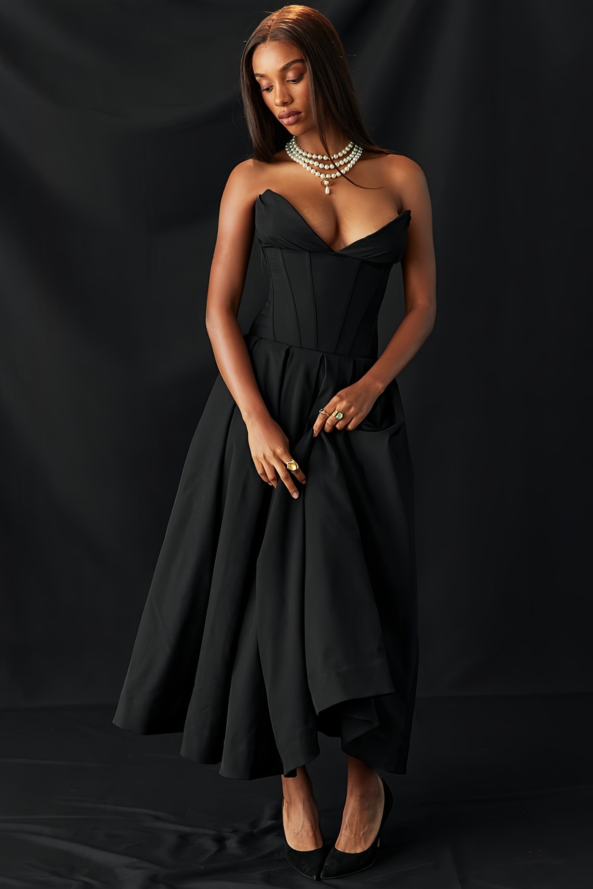 Katherine Black Off-Shoulder Corset Dress