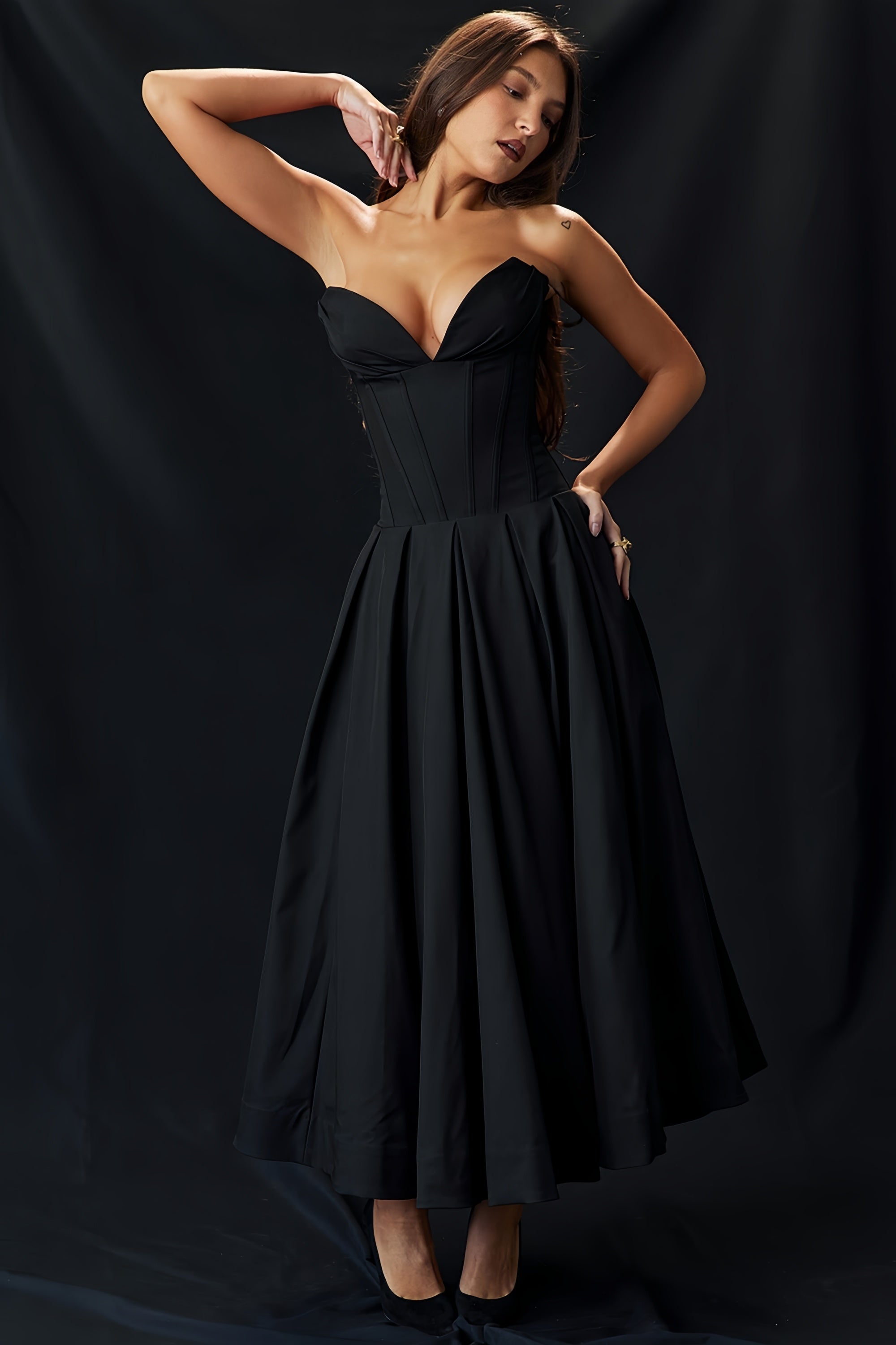 Katherine Black Off-Shoulder Corset Dress