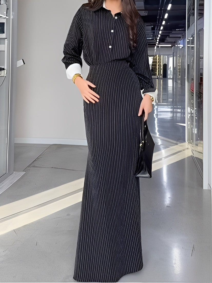 Black and white striped shirt and skirt set
